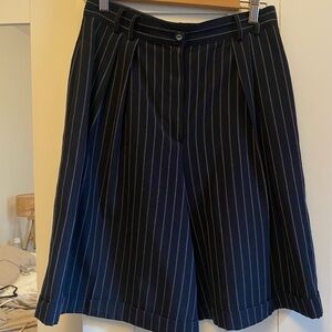 Navy Pinstripe Pleated Shorts